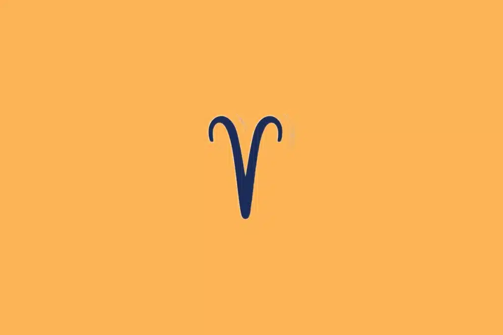 Ilustração do signo de Áries, em fundo alaranjado, com símbolo em forma de