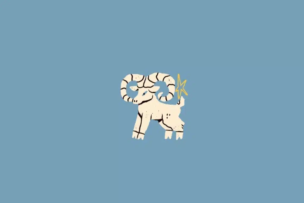 Ilustração de um carneiro em amarelo-claro sobre um fundo azul-claro