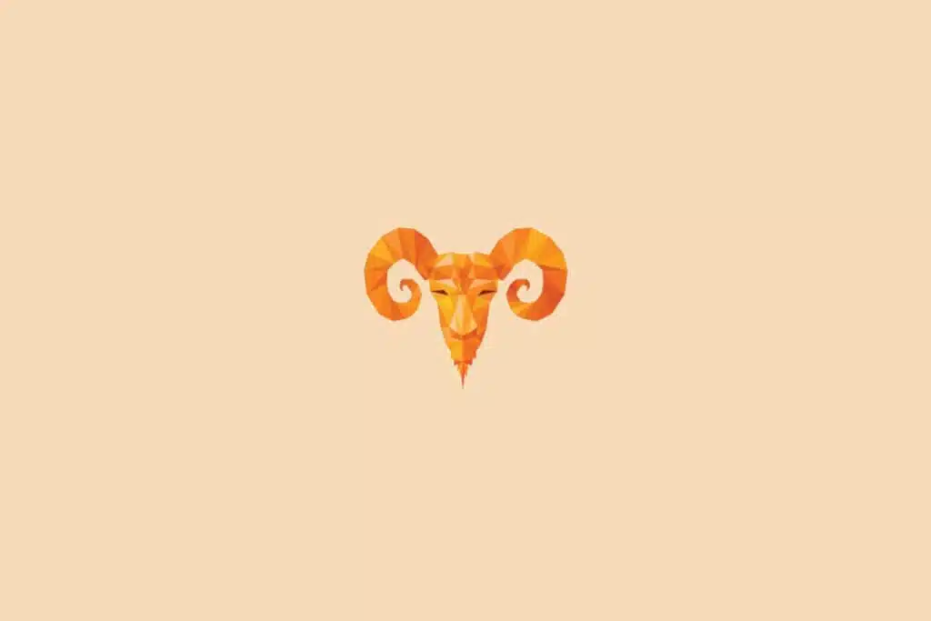 Ilustração do signo de áries, na cor laranja, centralizado em um fundo laranja-claro