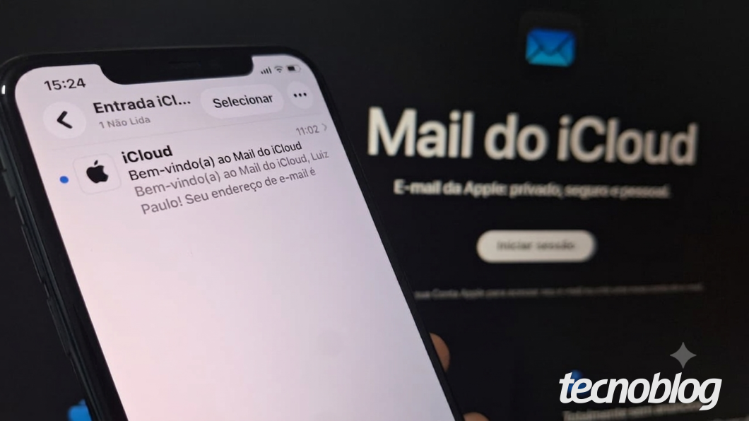 Tela de iPhone mostrando o app Mail do iCloud