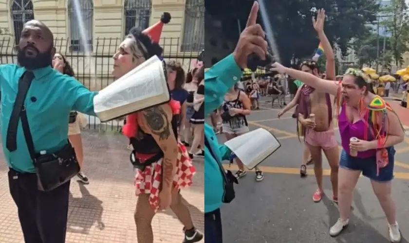 Pregador é ridicularizado durante evangelismo em São Paulo, mas permanece firme ao anunciar a mensagem de salvação em Jesus. Foto: Reprodução/Instagram/pre.gador_