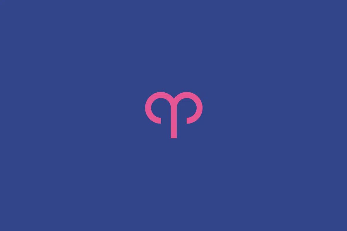 Ilustração do signo de áries na cor rosa e centralizado em fundo azul-escuro