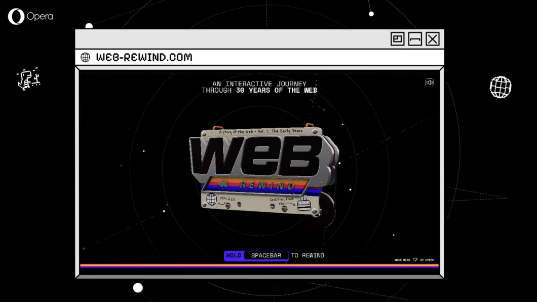 Captura de tela de trecho do vídeo sobre a ferramenta Web Rewinda da Opera