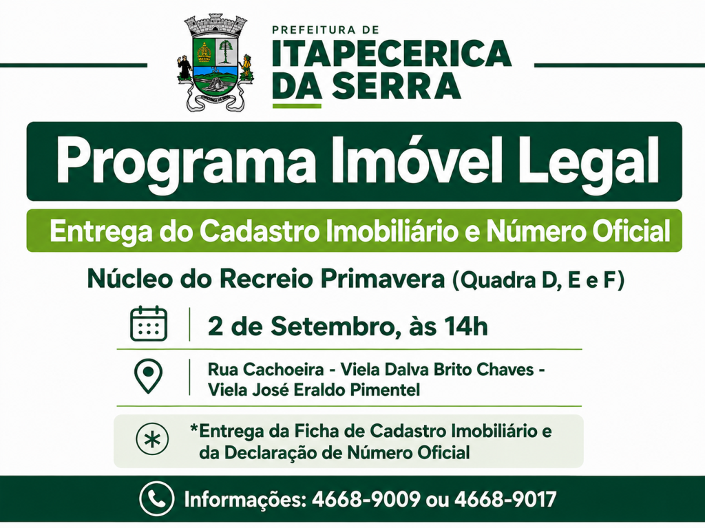 Prefeitura de Itapecerica da Serra realiza a entrega do cadastro imobiliário e número oficial do Núcleo do Recreio Primavera (Quadra D, E e F)