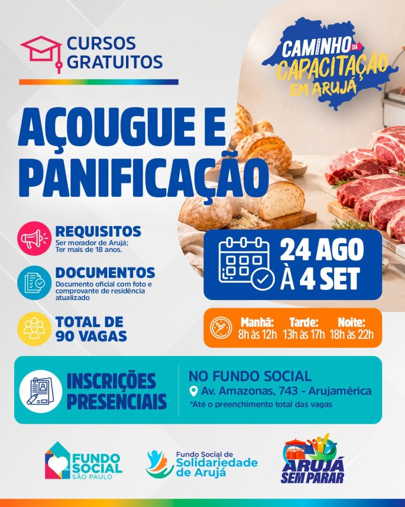 Arujá ainda tem vagas para cursos gratuitos de Açougue e Panificação 3