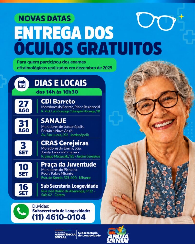 Arujá amplia cronograma de entrega de óculos gratuitos até setembro 1