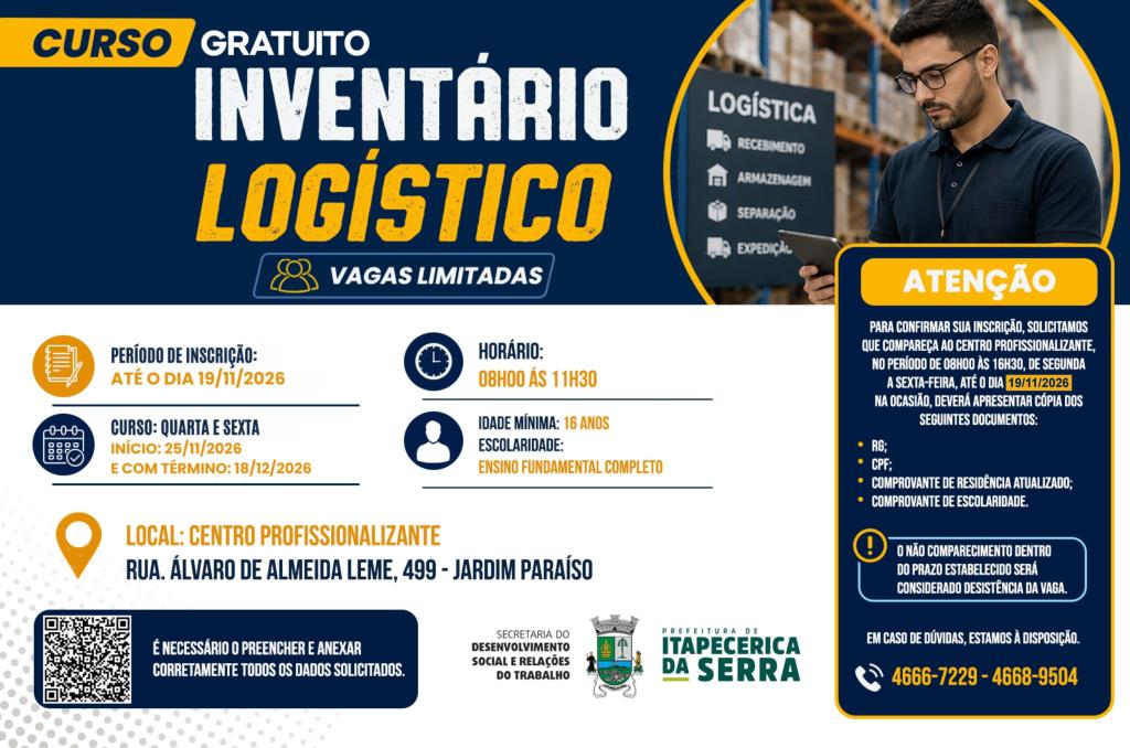 Curso de Inventário Logístico: inscrições vão até 19 de outubro