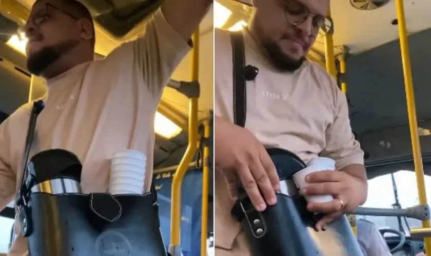 Evangelismo em ônibus leva café e uma mensagem de fé a passageiros no Rio Grande do Sul, mostrando que é possível falar de Jesus no cotidiano. Foto: Reprodução/Instagram/victor_missaors