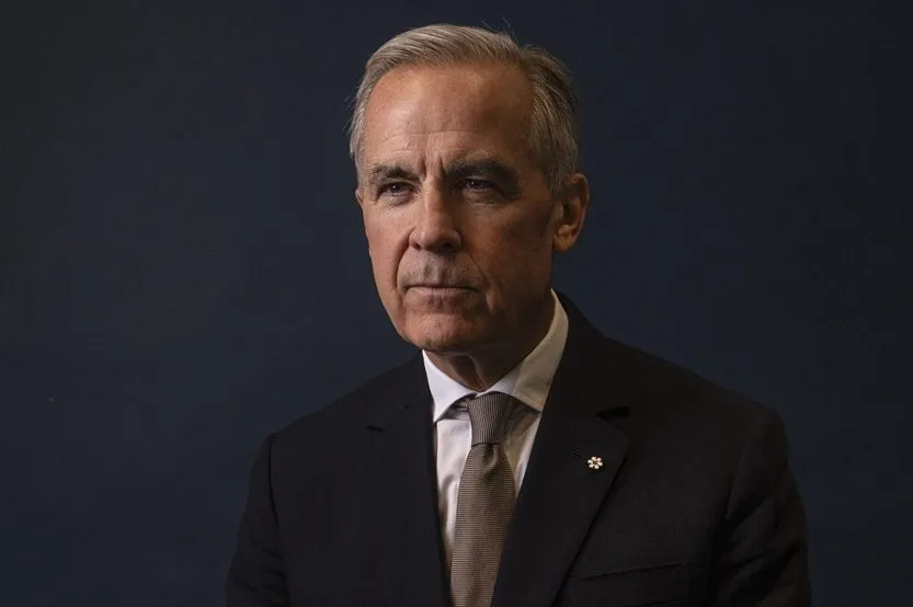 O primeiro-ministro do Canadá, Mark Carney, durante entrevista ao The New York Times na quarta-feira. Crédito: Daniel Berehulak/The New York Times