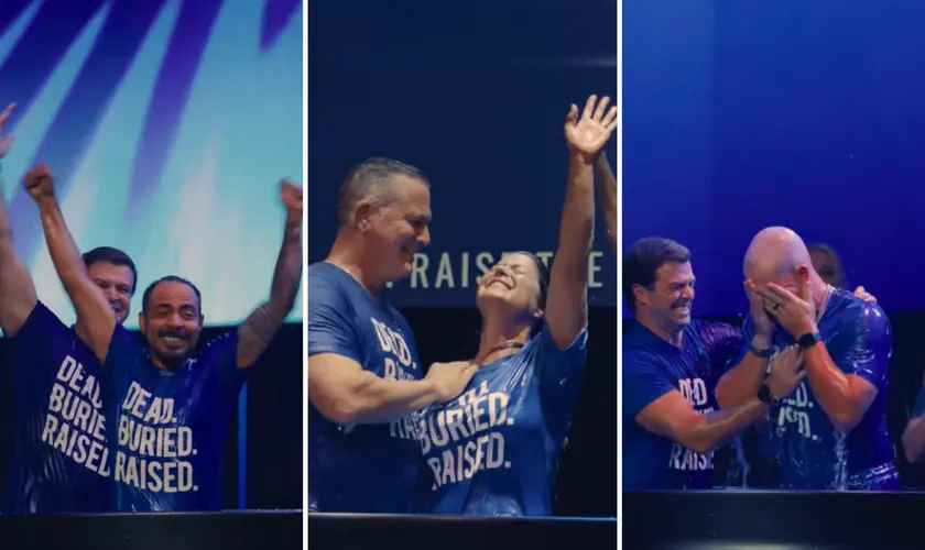 Igreja no Texas batiza 882 pessoas em um único dia, em uma celebração marcada por testemunhos de fé e transformação em Cristo. Foto: Captura de tela/Instagram/Lakepointe Church